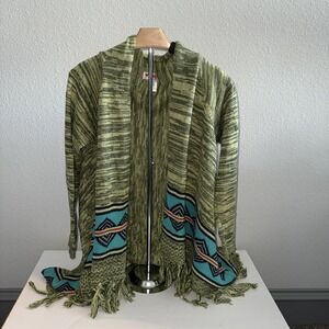 Wrangler Fringe Cardigan Western Aztec Knit Shawl Blanket Wrap Size M A0038